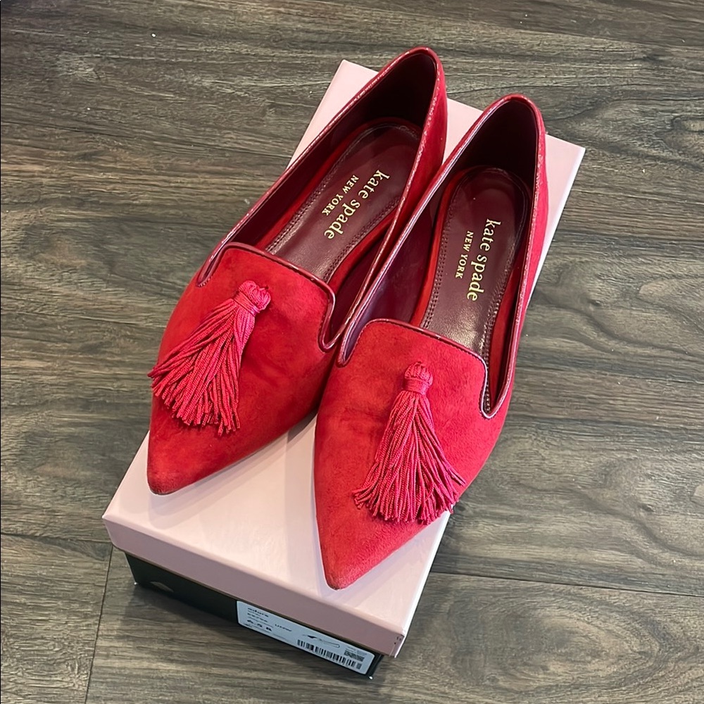 Kate Spade Red Tassel Adore Flats for Women